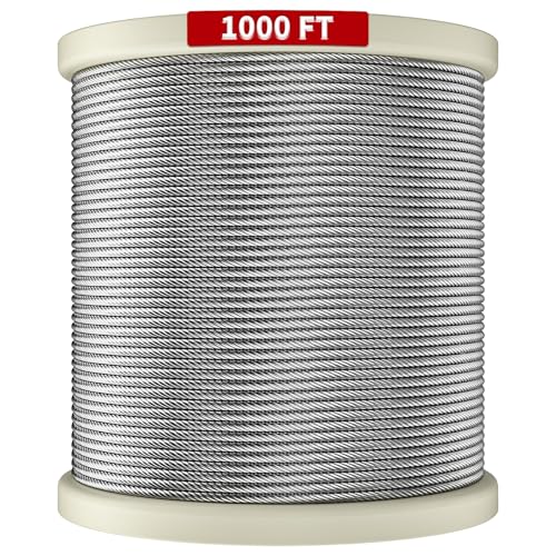Image of LuckIn 1000FT Premium Deck Railing Cable - 1 /8 inch Diameter T316 Stainless Steel Cable, 7x7 Strands Wire Railing Hardware