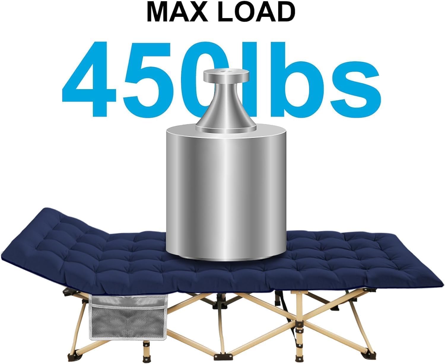 ARAER Camping Cot, 450LBS(Max Load), Portable Folding Outdoor Bed with Carry Bag for Adults Kids, Heavy Duty Cot for Traveling Gear Supplier, Office Nap, Beach Vocation and Home Lounging (Blue)
