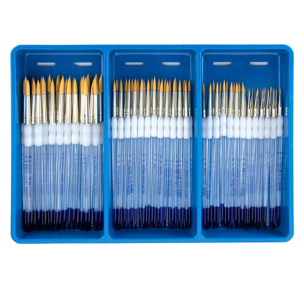 Royal Brush Soft Grip Golden Taklon Brush Classroom Pack, różne rundy, zestaw 72 sztuk