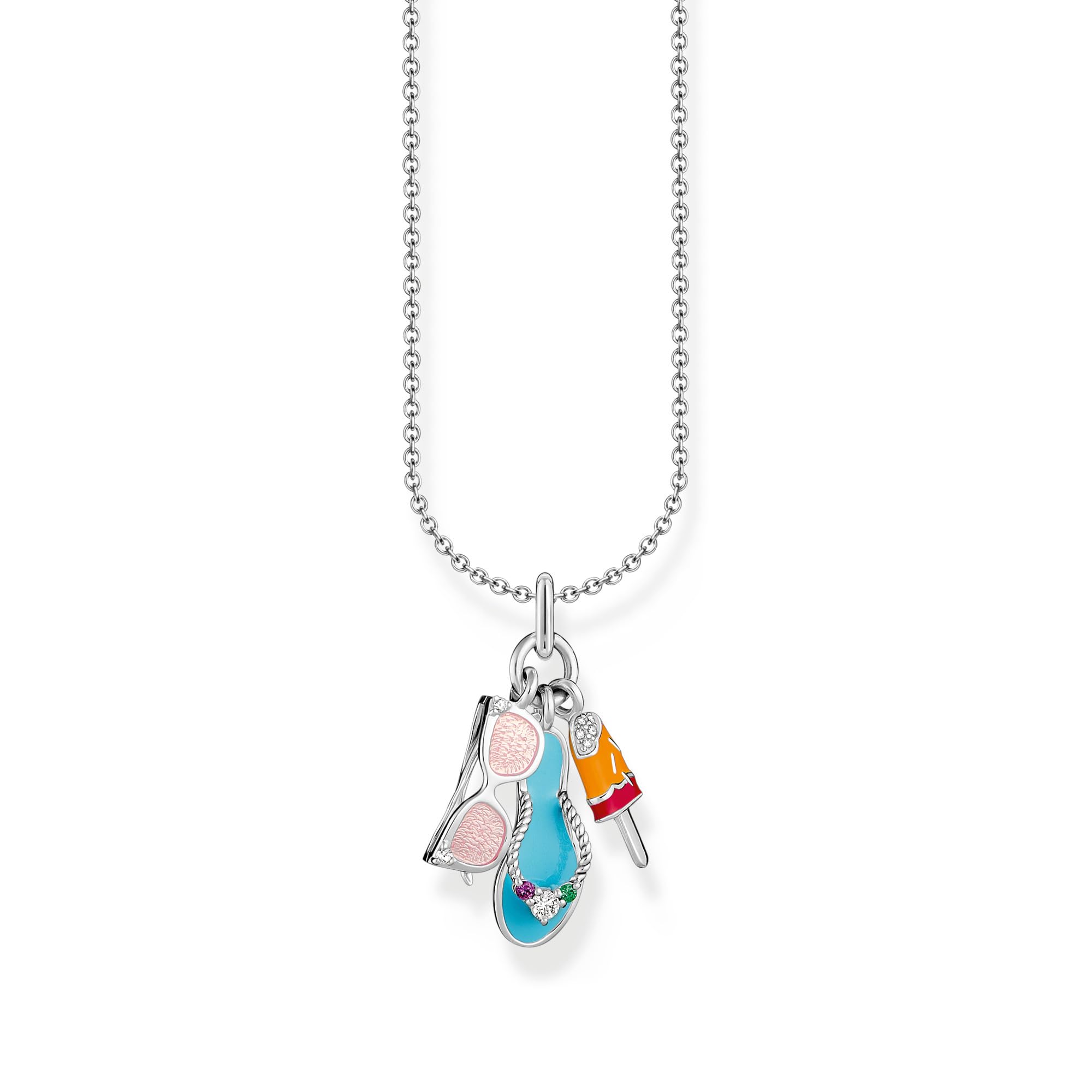 Thomas Sabo Necklace with Colourful Triple Pendant 925 Sterling Silver KE2228-340-7, Sterling Silver, Cubic Zirconia