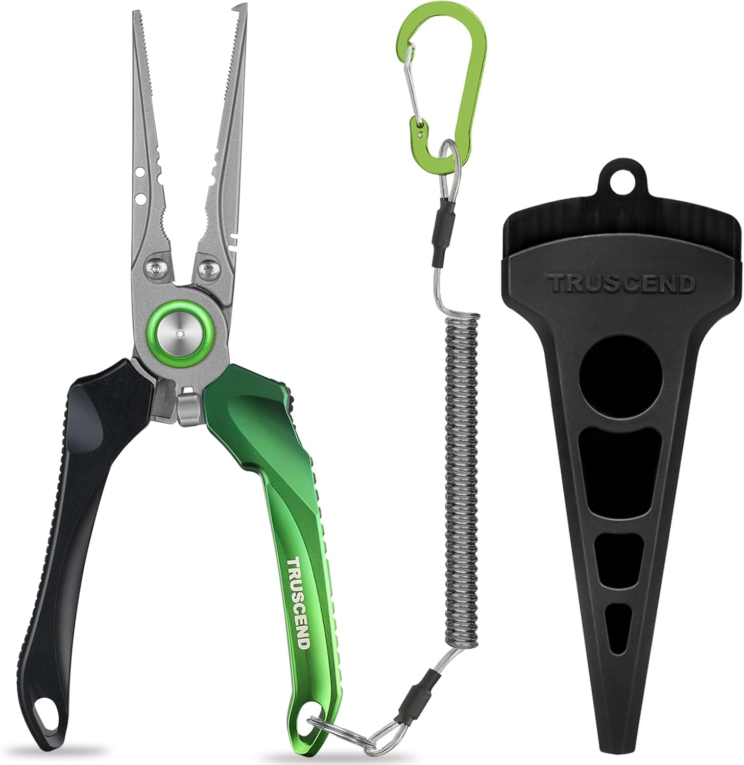 TRUSCEND Lockable Fishing Pliers with High Tungsten Carbide Cutter, Innovative Ergonomic Handy Handle, Saltwater Corrosion Resistant Teflon Coated Fishing Tool, Super Light Multi-Function Fishing Gear