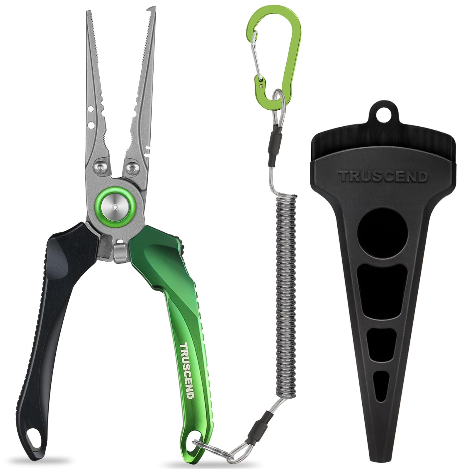 TRUSCEND Easy Use Lockable Fishing Pliers with Tungsten Carbide Cutter, Innovative Ergonomic Handy Handle, Saltwater Corrosion Resistant Teflon Coated Fishing Tool, Light Multi-Function Fishing Gear