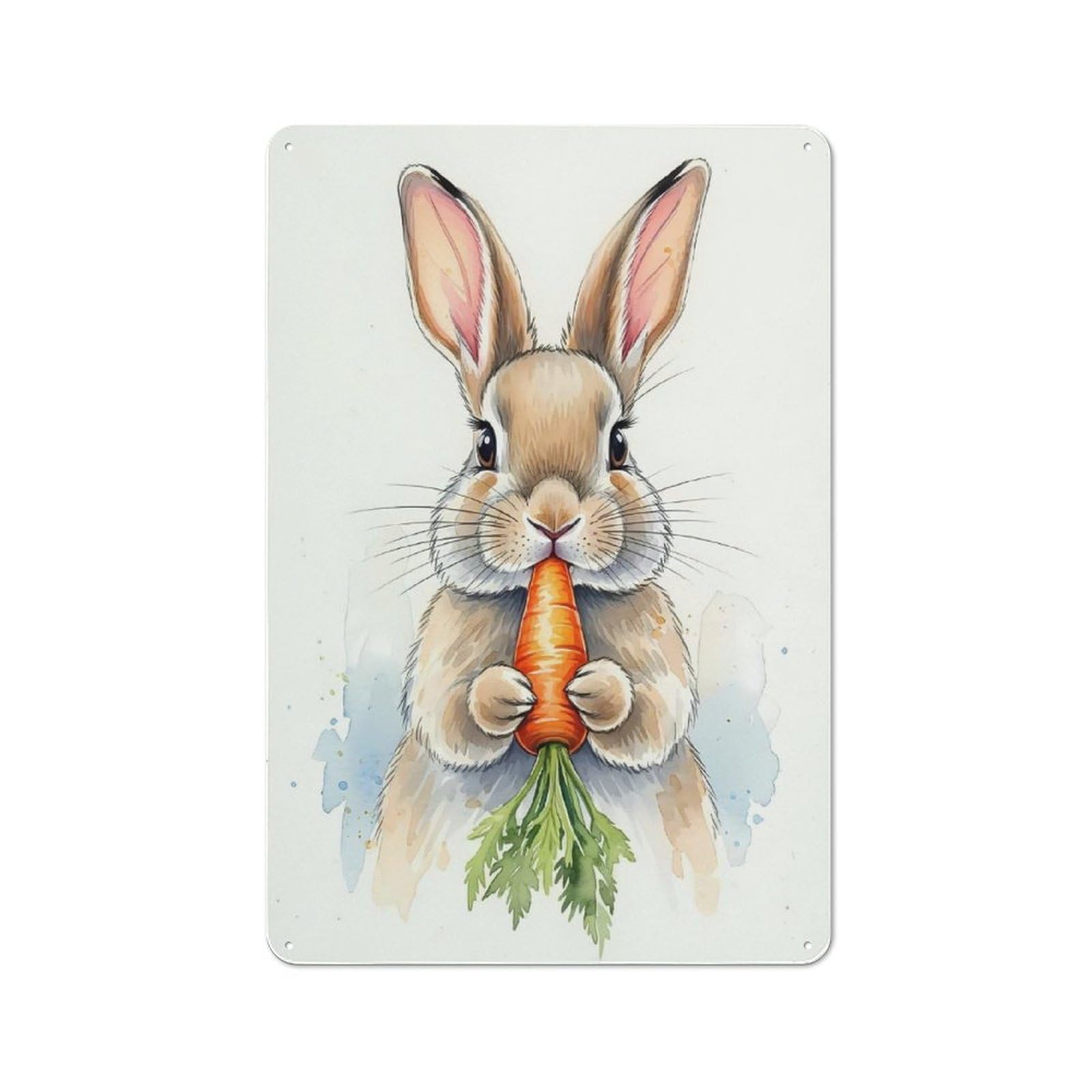 Vintage Watercolor Bunny with Carrot Tin Sign 30x20cm, Home Bar Decor for Diner, Restaurant, Shed Or Kitchen, for Casual British Interiors