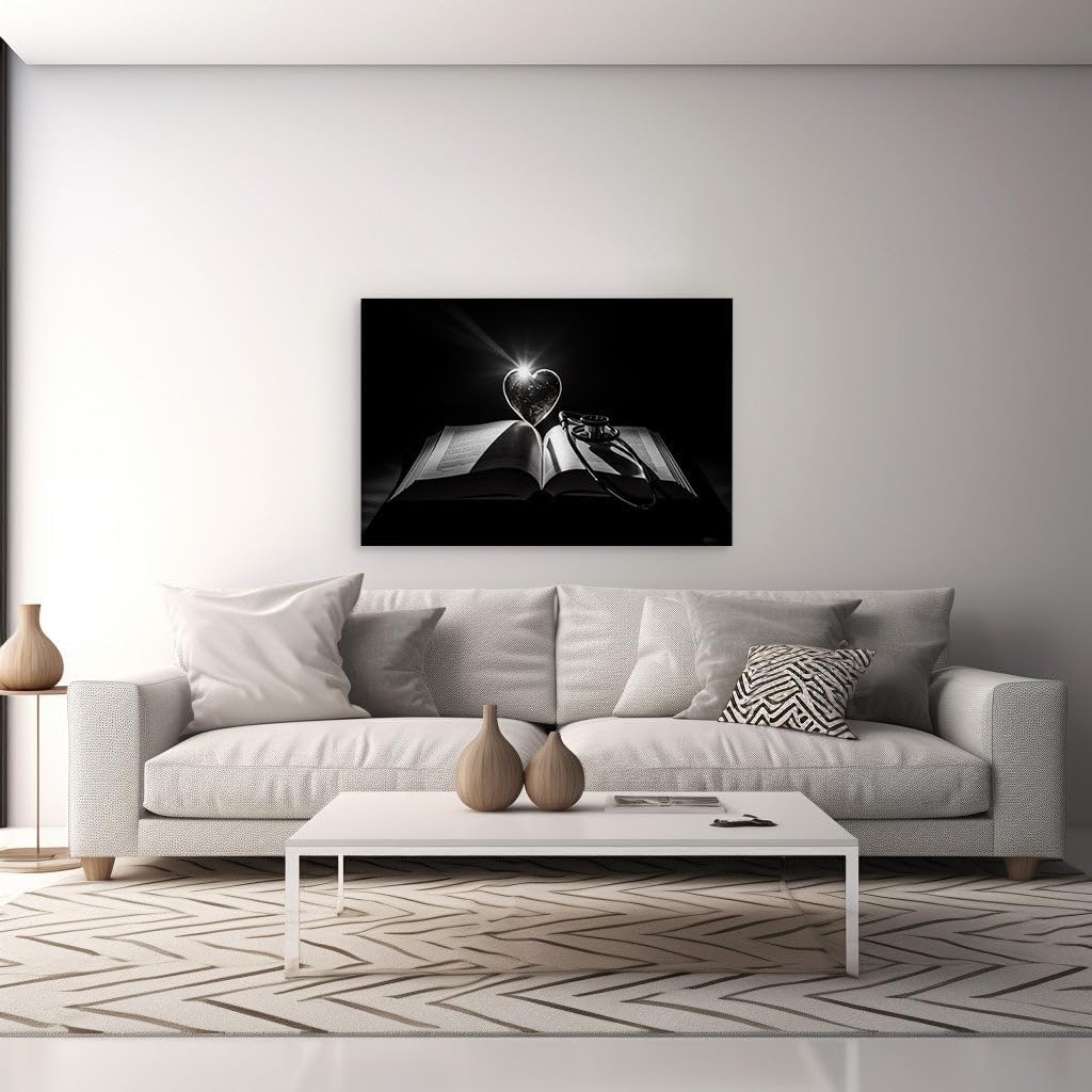 Canvas for Living room. Healing Words and Heartbeats � A Tale of Medicine and Emotion Captured in Monochrome, 27 x 18 inch Canvas Wall Art - Nature'S Tranquility - Modern Home Decor