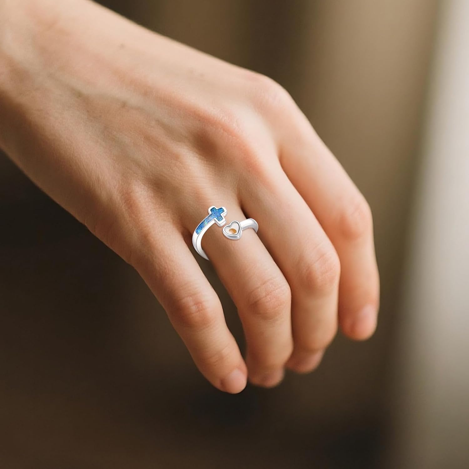Mustard Seed Cross Ring 925 Sterling Silver Opal/Blue Opal Jewelry Faith Adjustable Ring Gifts for Women Lover - Image 6