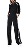Womens Jumpsuits Casual Long Sleeve Jumpsuit One Piece Mock Neck Wide Leg Pants Fall Outfits with Zipper & Pockets