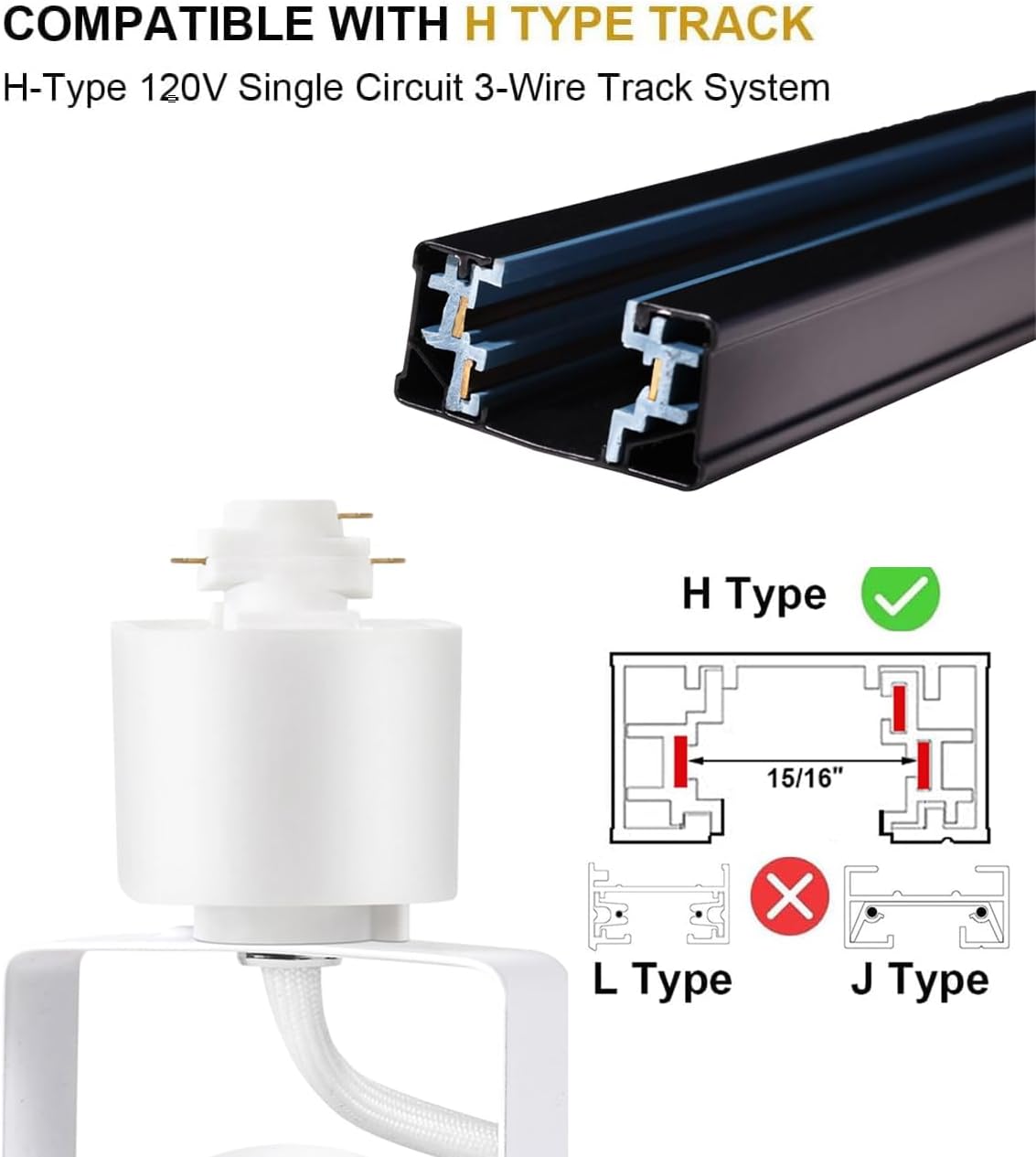 White Track Lighting Heads H Type LED Track Light Heads Dimmable Rail Ceiling Spotlight Fixtures Accent Art Task,2700K-6500K Stepless Dimming,Flicker Free CRI90+ 24°10W 1000LM,16 Pack