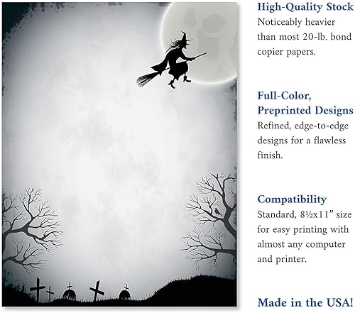 Miniatura 9 de Orange Fright Night Halloween - 25 hojas de papelería para computadora, boletín informativo, anuncio e invitación