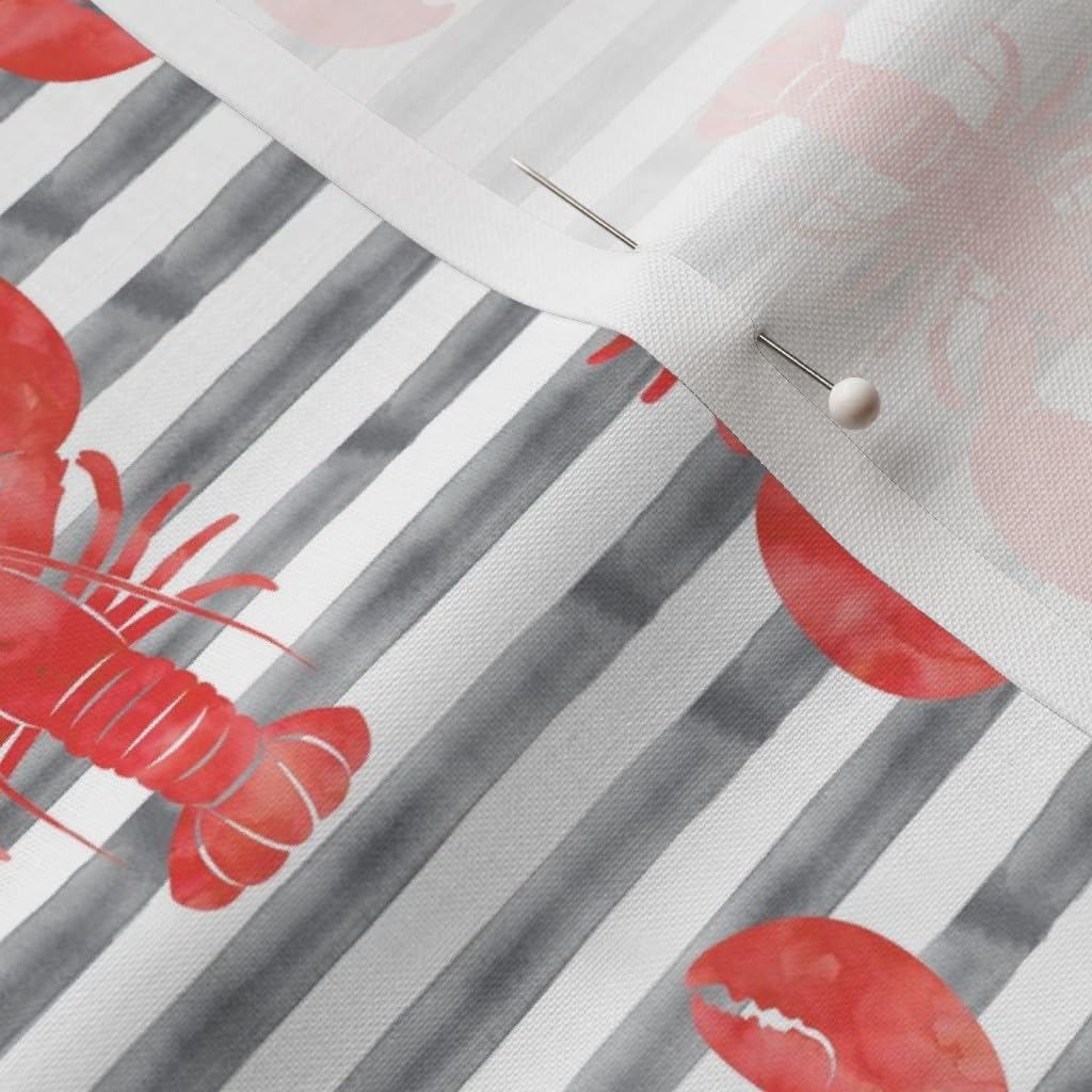 Spoonflower Fabric - Lobsters Stripes Red Gray Watercolor Nautical Trendy Cooking Printed on Petal Signature Cotton Fabric by The Yard - Sewing Quilting Apparel Crafts Decor