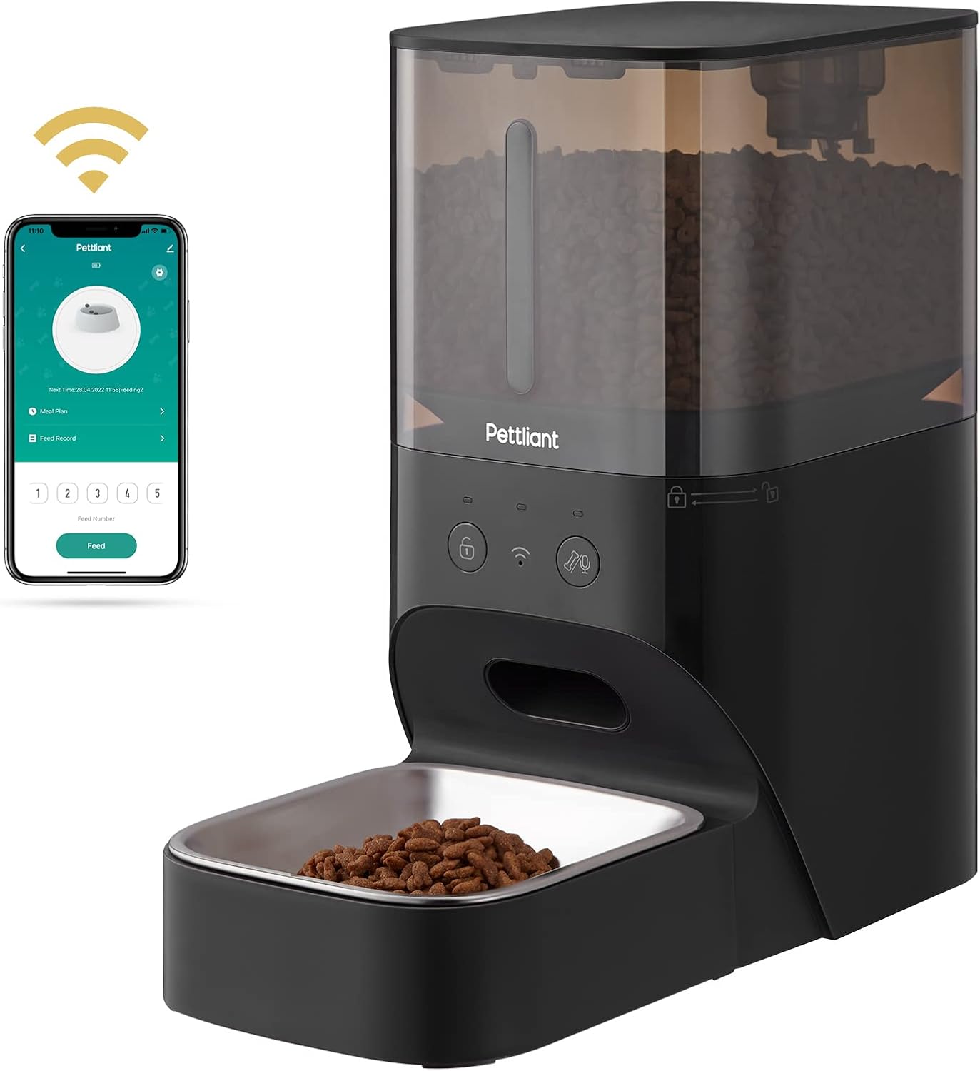 Pettliant Automatic Cat Feeders with APP Control, 2.4G WiFi Automatic