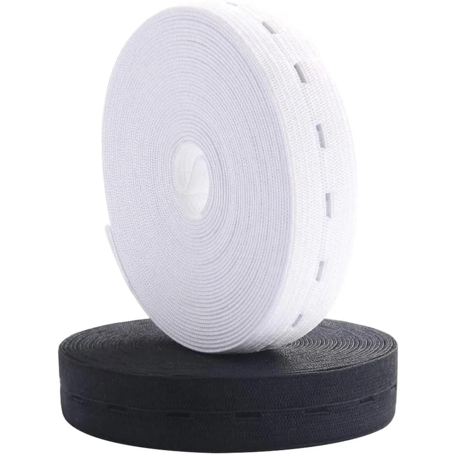 Bandas elásticas Banda elástica Ancha y Plana Cinta elástica de Nailon de 5 Metros (15/20/25 mm), Color Blanco y Negro, con Ojal, for Costura DIY, Color Negro, 25 mm(White,15mm)