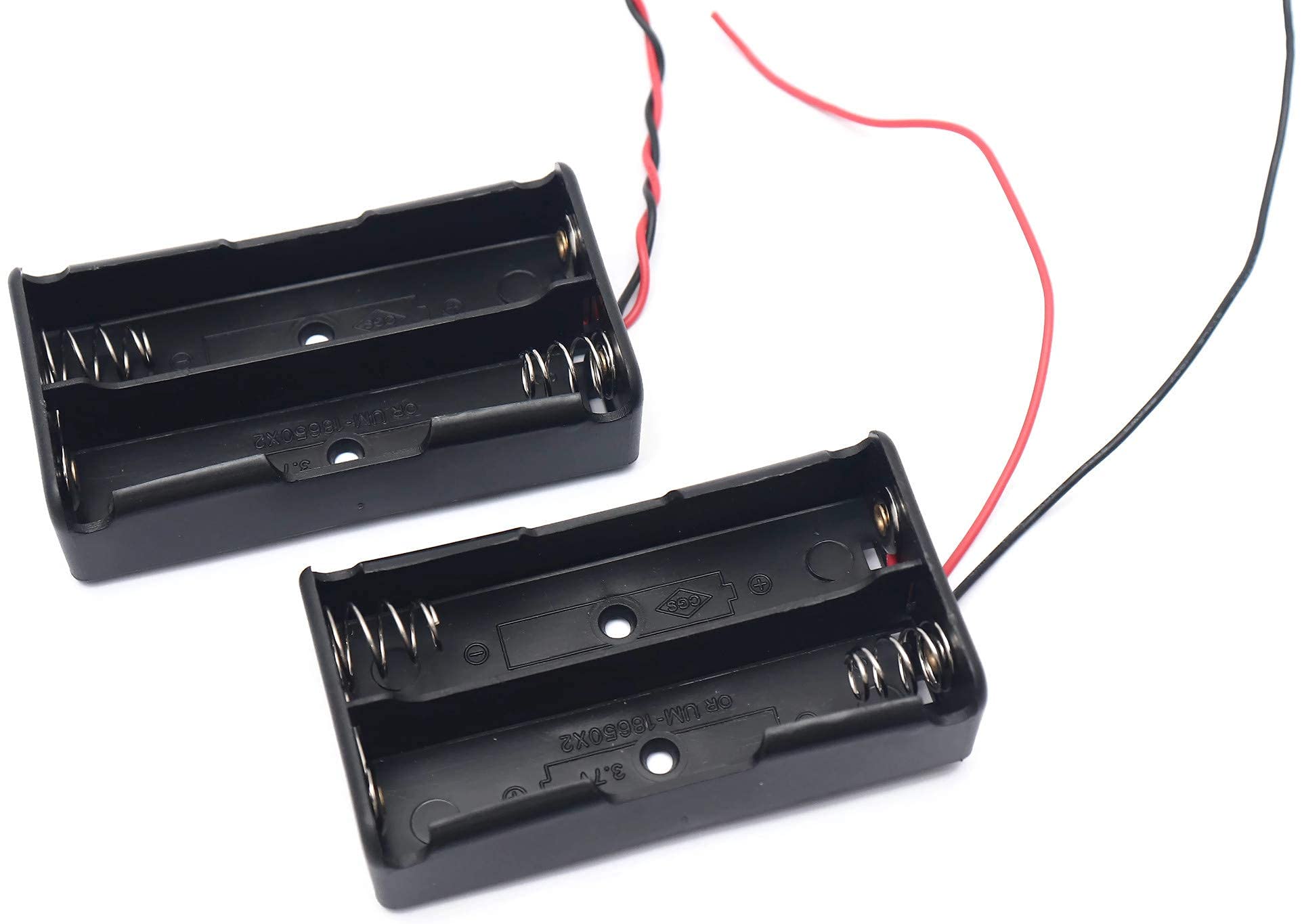 TECHDELIVERS® 2 cell slot 18650 Button Top Single Battery holder with Wire Leads for lithium battery Pack of 2
