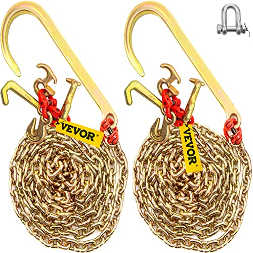 VEVOR J Hook Chain 5/16 in x 10 ft Bridle Tow Chain G80 Bridle Transport Chain with 2 G70 J Hooks 9260 Lbs Break Strength Tow Hooks for Trucks J Hooks Towing Straps 2PCS