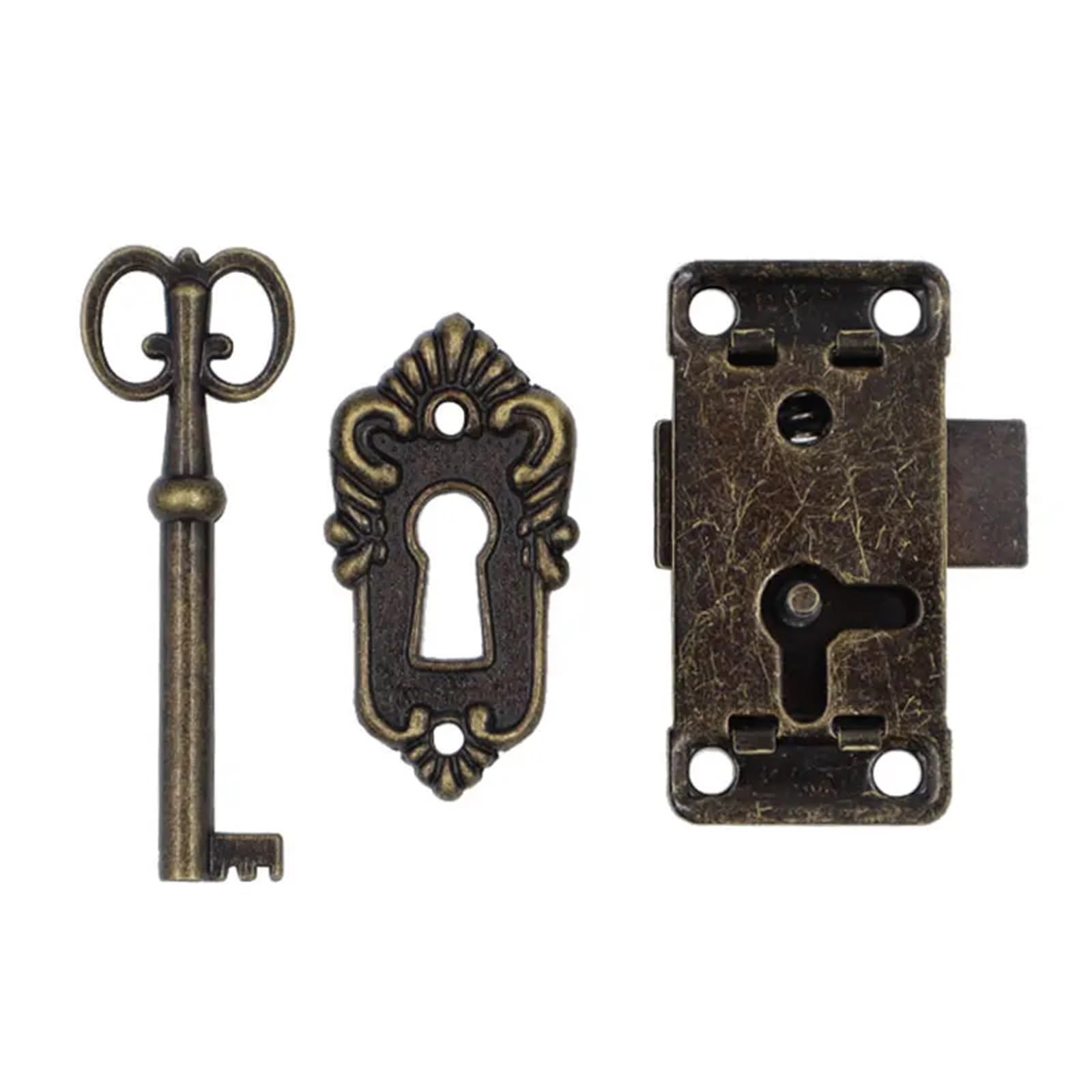 Qvorlth Green Bronze Antique Furniture Lock 8Sets Antique Iron Door Lock Drawer Jewelry Wood Box Cabinet Wardrobe Cupboard Door Lock + Key Furniture Hardware(Green Bronze)