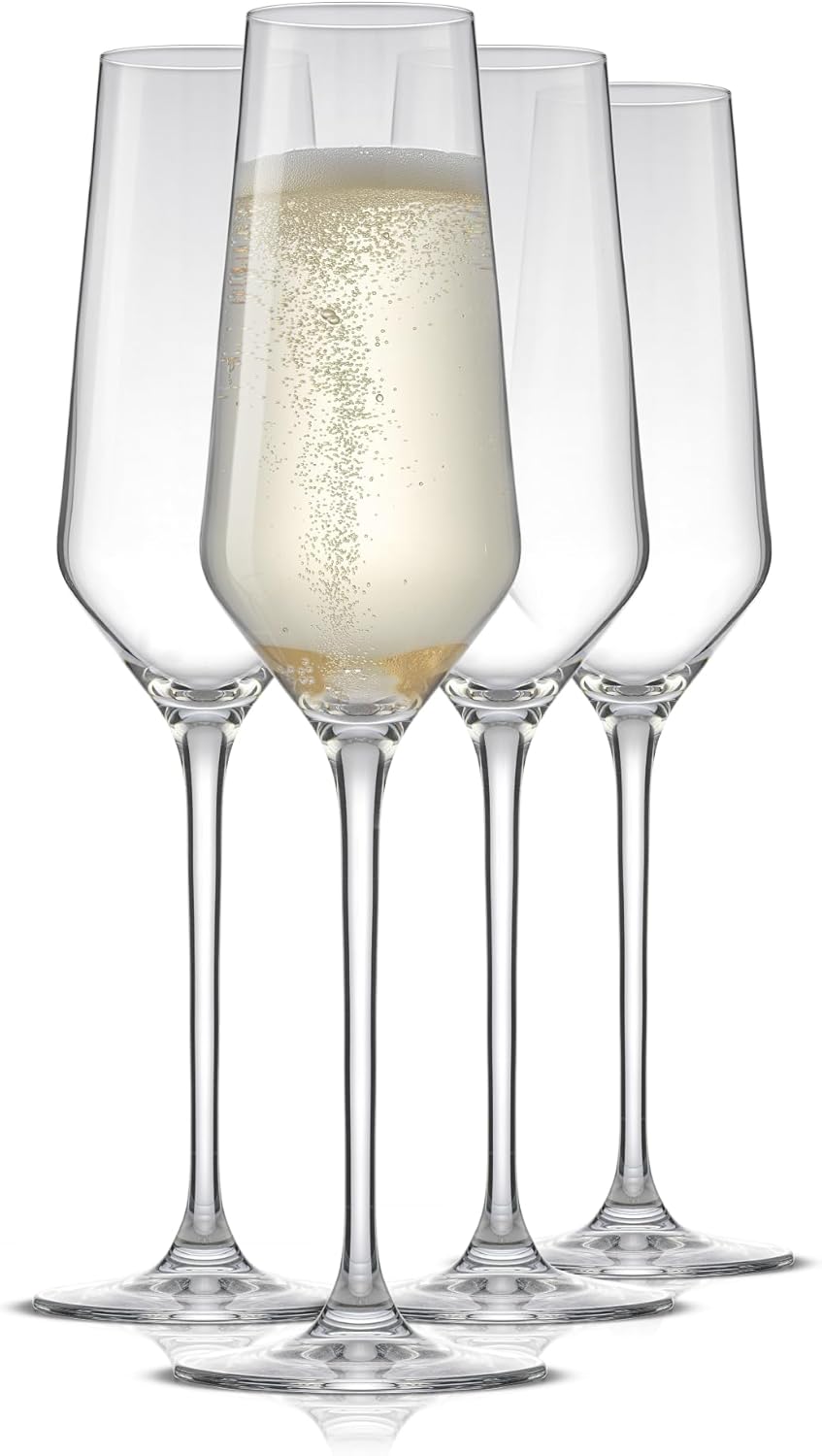 JoyJolt Champagne Glasses Layla Collection, Set of 4 – 6.7 oz Elegant Crystal Stemmed Champagne Flutes for Prosecco, Sparkling Wine, Mimosas, Cocktails, Weddings, Anniversaries, Parties - Image 8