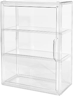 3 Tier Acrylic Collectibles Display Case with Magnetic Door Dustproof Stackable Transparent Collector Stand for Blind Box, Dolls, Model Cars, Toys, Cosmetics 36x27x14cm