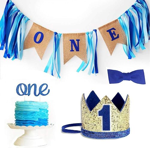Decoraciones para bebé de primer cumpleaños con corona para silla alta, suministros de fiesta de pastel de cumpleaños uno, corona número 1,