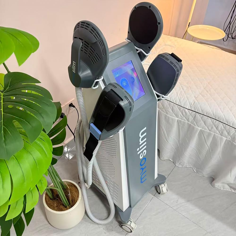 EMS Gerät zur Fettreduktion & Körperformung, Professioneller Muskelstimulator für Bauch, Gesäß, Beine & Arme, Mit 4 Griffen, Geeignet für Schönheitssalon & Heimgebrauch, Farbe Grau
