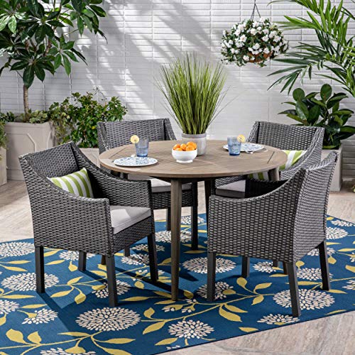 Christopher Knight Home Shipp Outdoor 5 Piece Wood and Wicker Dining Set, Gray Finish/Gray/Silver Christopher Knight Home Shipp Outdoor 5 Piece Wood and Wicker Dining Set, Gray Finish/Gray/Silver