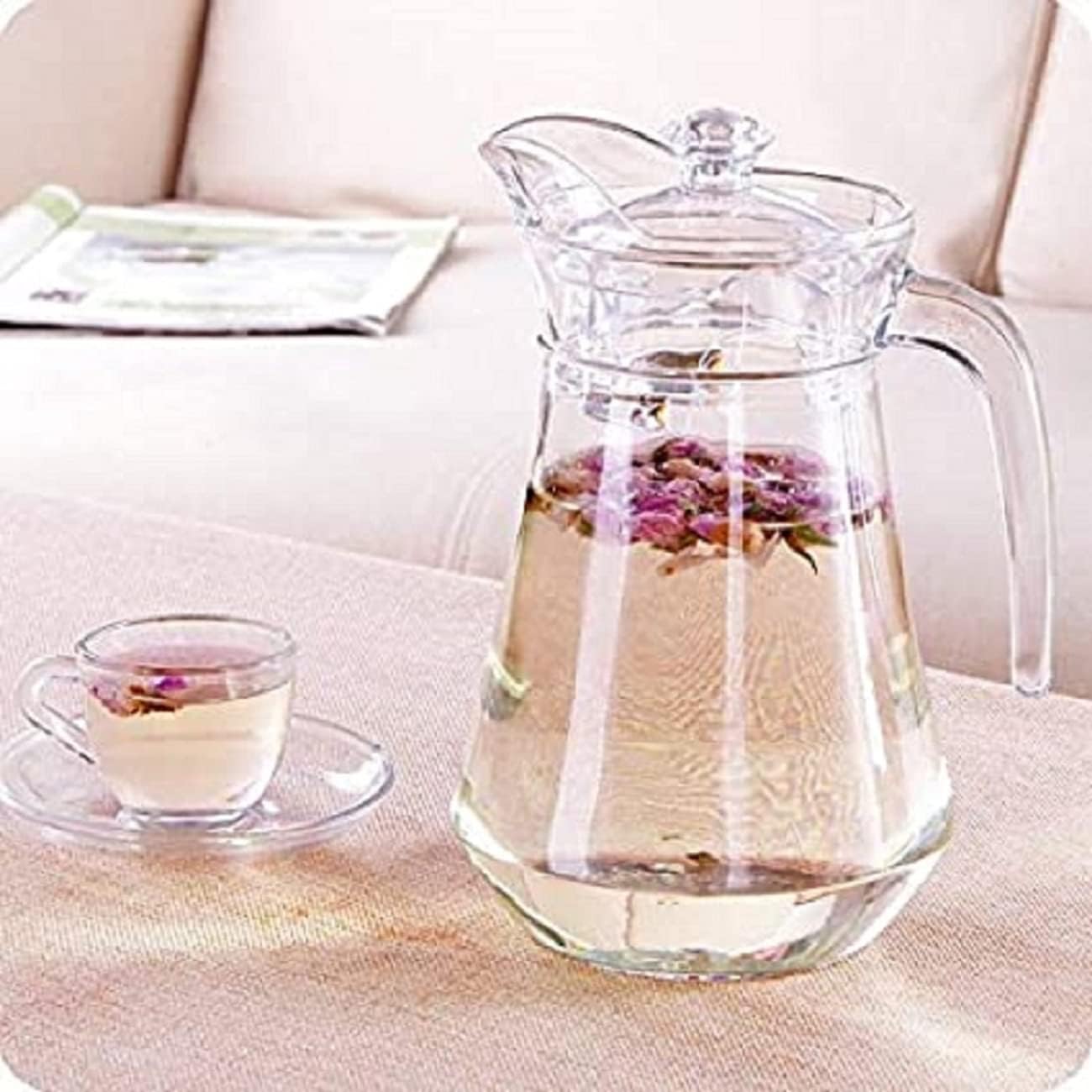 Lvook Tableware/Dining Ware Green Apple Duck Pot 1.3 Liter Glass Pitcher With Plastic Lid, Drinking Beverage Jug, Glass Water Jug For Home Use