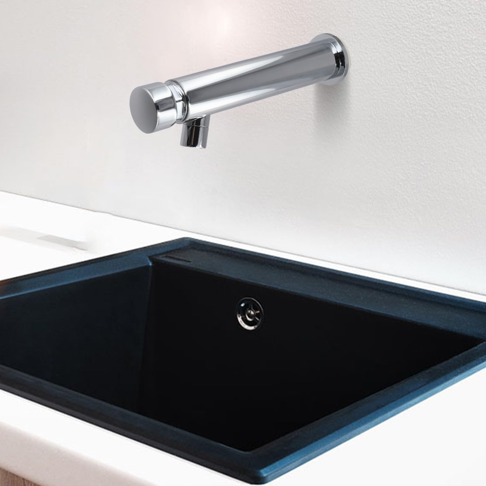 Grifo de latón montado en la pared, válvula de fregadero de cierre automático, ahorro de agua, grifo de agua fría individual para hospital, baño, grifo de baño público, grifo táctil en lavabo (4,5 cm)