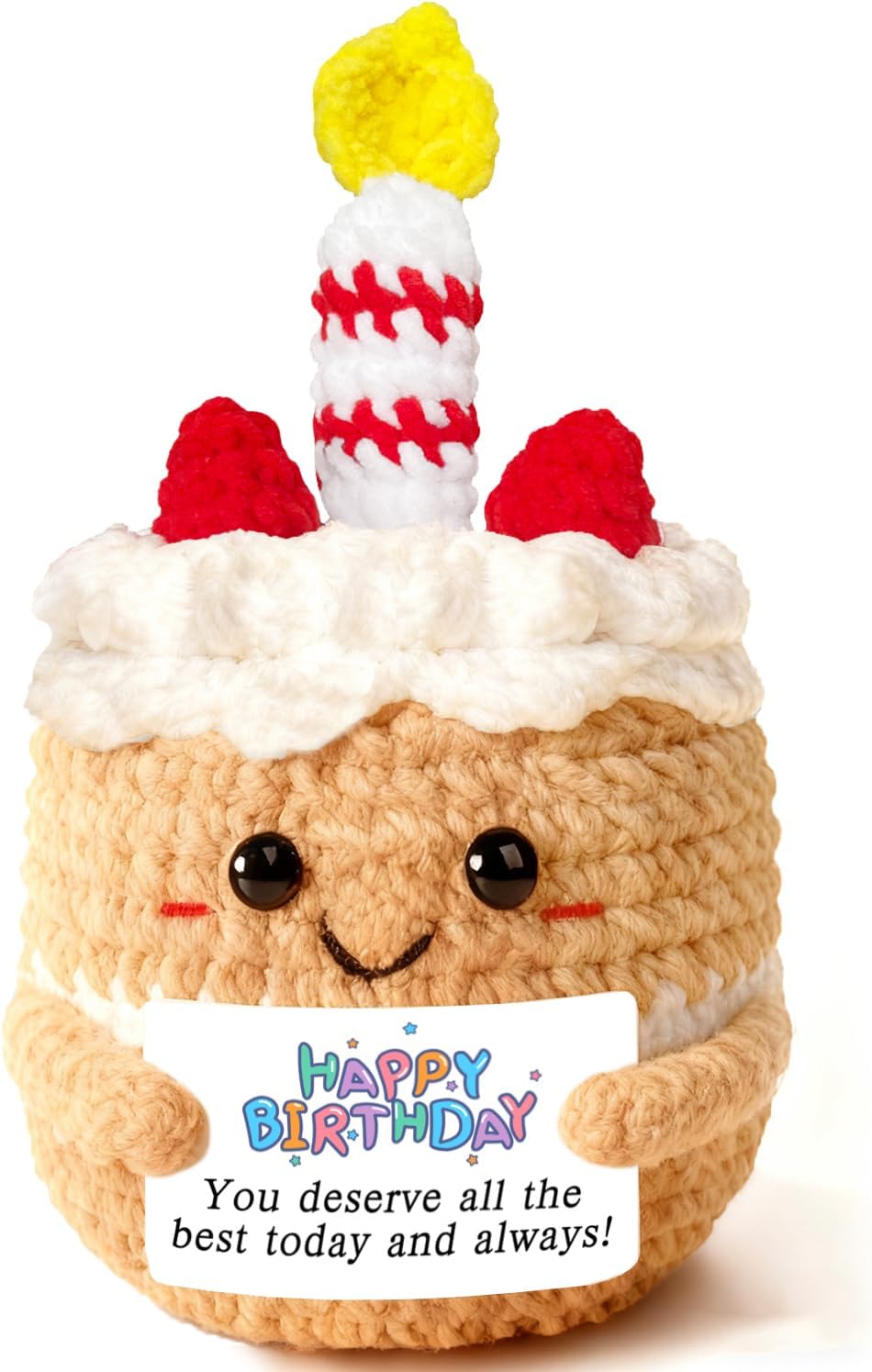 Happy Birthday Gifts for Women Emotional Support Crochet Positive Crochet Cake Girls Best Friends Unique Gift with Card for Sister Cowrokers Girlfriend Bday Party Decoration Knitted Small Present