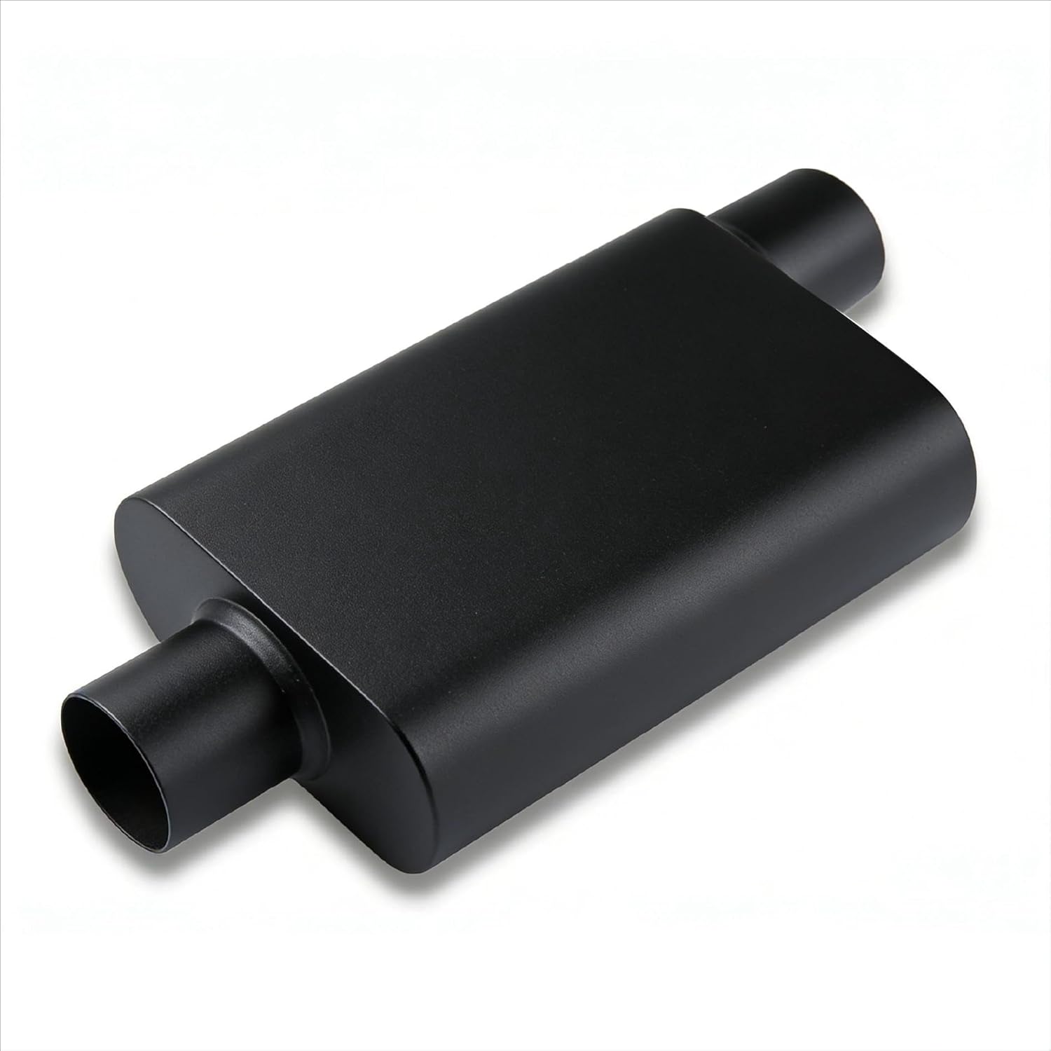 Universal 2.5-Inch Offset In/Center Out Out Dual Chamber Performance Muffler, 17.3-Inch Total Length, Black High-Temp Paint