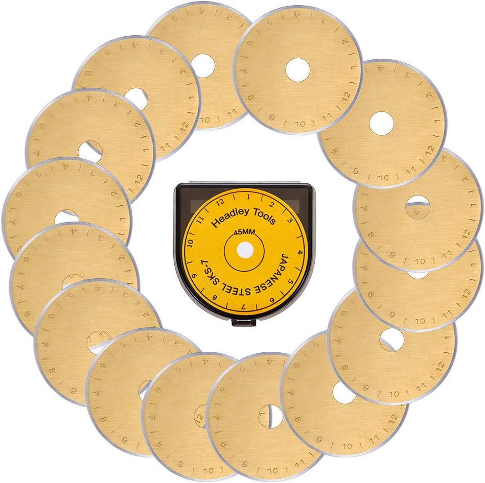 45mm Rotary Cutter Blade Titanium Color (Pack of 15) - Fits Fiskars Turecut, Olfa Cutters