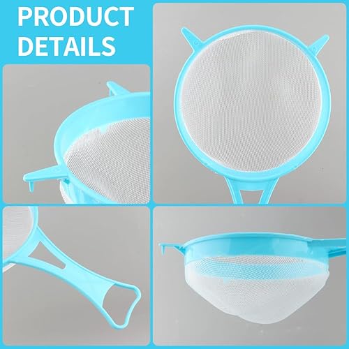 Miniatura 9 de Juego de 4 coladores de malla fina, juego de colador de harina de plástico para cocina, dispositivo separador de líquido sólido con asas