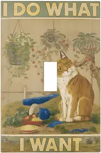 Decorative Light Switch Cover Plate Rustic Funny Cat Gardan Plant 1 Gang Wall Plate Oversized Single Toggle Wall Cover Plate Jumbo Electrical Switchplate Faceplate