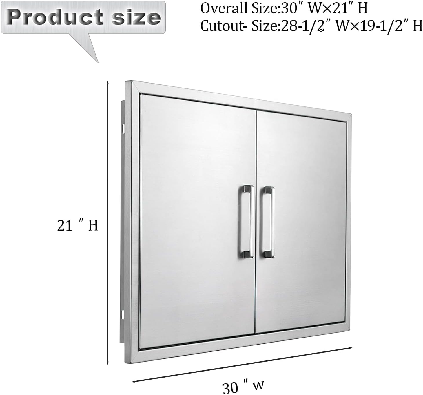 Outdoor Kitchen Door, 30" W21 H Outdoor Kitchen Access Door, Stainless Steel BBQ Double Door, Available for Outdoor Kitchen Island or Outdoor Kitchen.