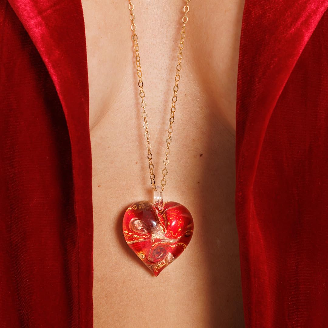 Venetiaurum - Collana Lunga con Pendente a Cuore in Vetro Originale di Murano e Argento 925 - Gioiello made in Italy certificato