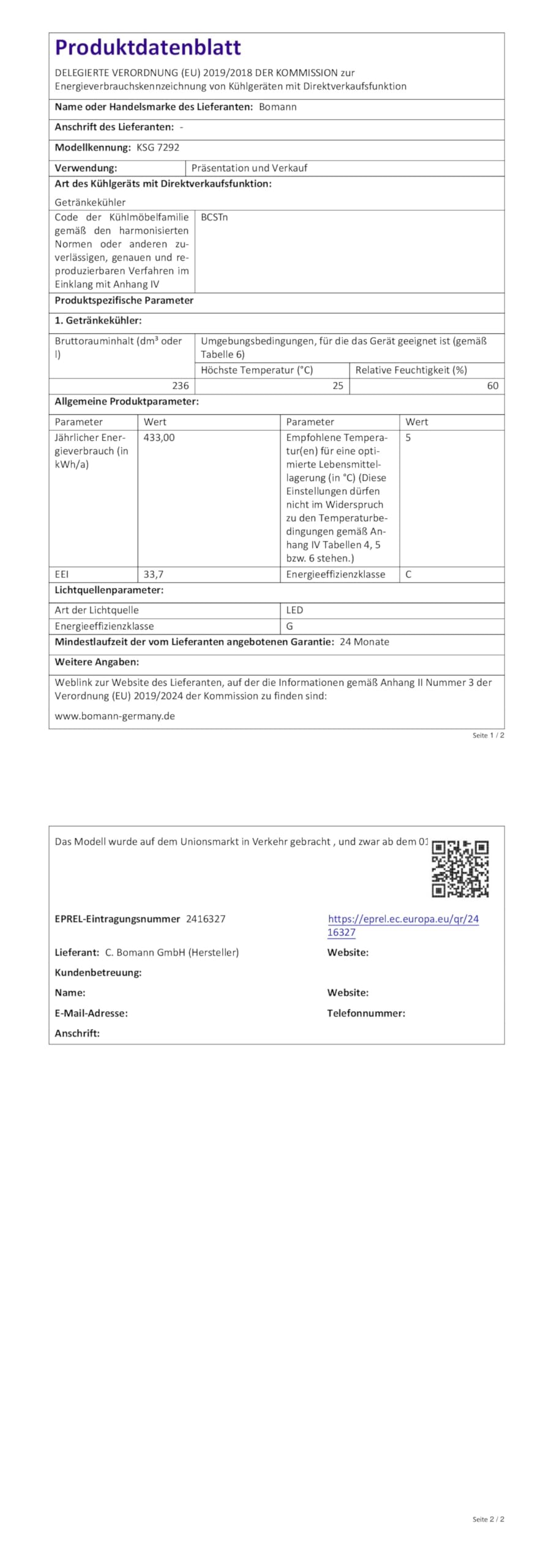 Bomann KSG 7292 Kühlschrank mit Glastür 236L Energieklasse C Getränkekühlschrank 2-12°C MultiAirflow schwarz