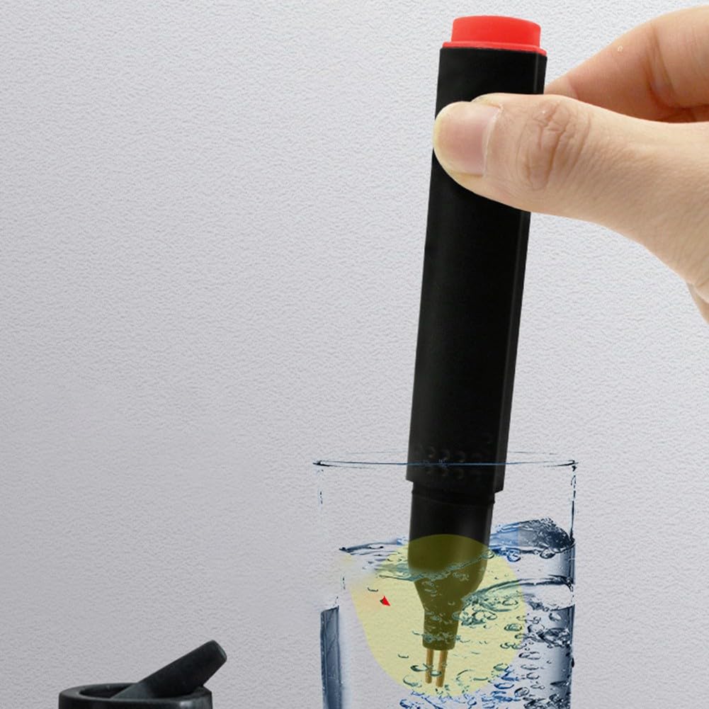Leitfähiger Erdungsprüfer Stift zur Prüfung der elektrischen Durchgängigkeit von geerdeten Produkten - 124 x 18 mm, Kunststoffgehäuse, inklusive 3 LR41-Batterien, Schwarz & Rot