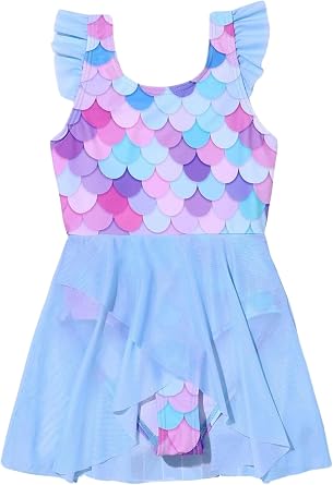Kid Toddler Girls Swimsuit Quick Dry One Piece Contrast Mesh Hem Swimsuit Bathing Suit Cute Swimwear 4-8Y