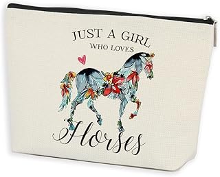 Horses Gifts for Girls Horse Makeup Bag Just a Girl Who Loves Horses Cowgirl Equestrian Travel Bag Cosmetic Pouch Horses Cosmetic Bag Horseshoe Horse Gifts for Girl