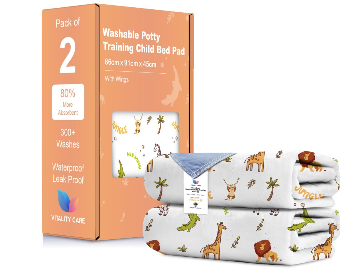 Potty Training Bed Pads – 100% Waterproof Mattress Protector (86 x 91cm + Tucks), Non-Slip Bed Wetting Sheet for Single & Toddler Beds – UK Brand, Zoo Design