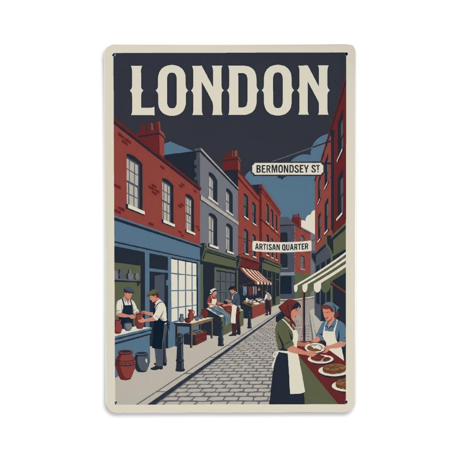 Vintage Travel London Bermondsey Street Historic Quarter Clean England Metal Tin Sign Plaque Wall Decor for Cafe, Club Bar, Office, Home Garden Metal Poster 8x12Inch