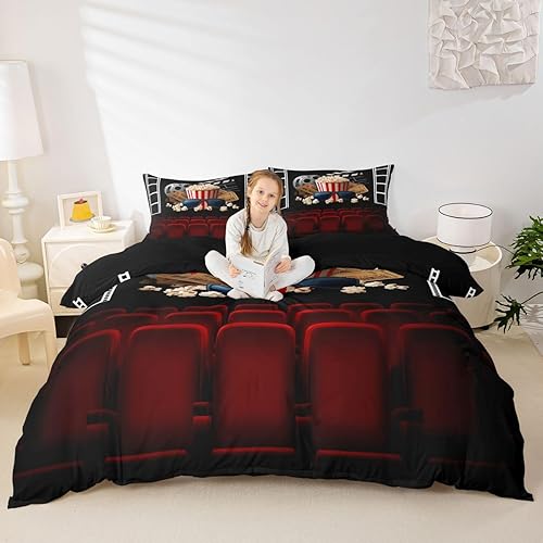 Miniatura 2 de Juego de ropa de cama con temática de película, estilo cine, funda de edredón vintage con entradas de cine, regalos para niños y niñas, tira de