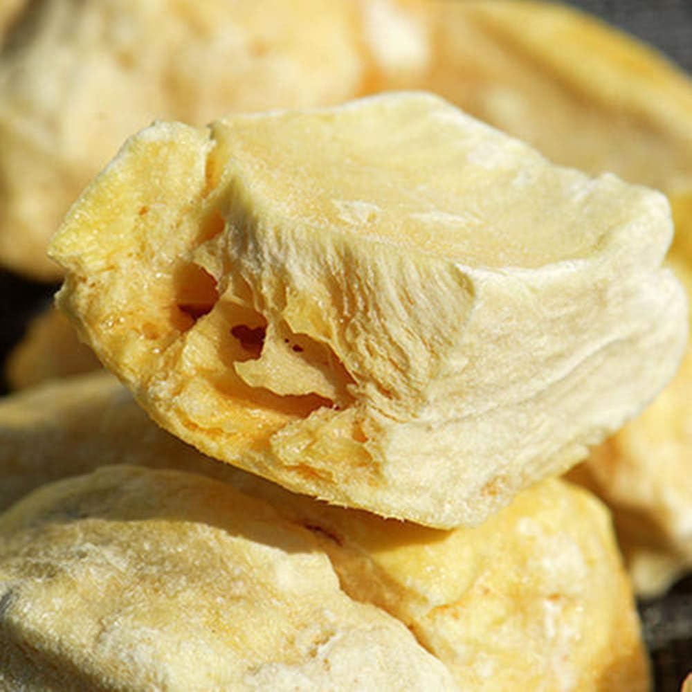 GLORIOUS INHERITING/BAIGUZHENZHEN Asian Origin Freeze Dried Durian of Crispy Square Piece with Net Bag of 35.27 ounce / 1,000 grams
