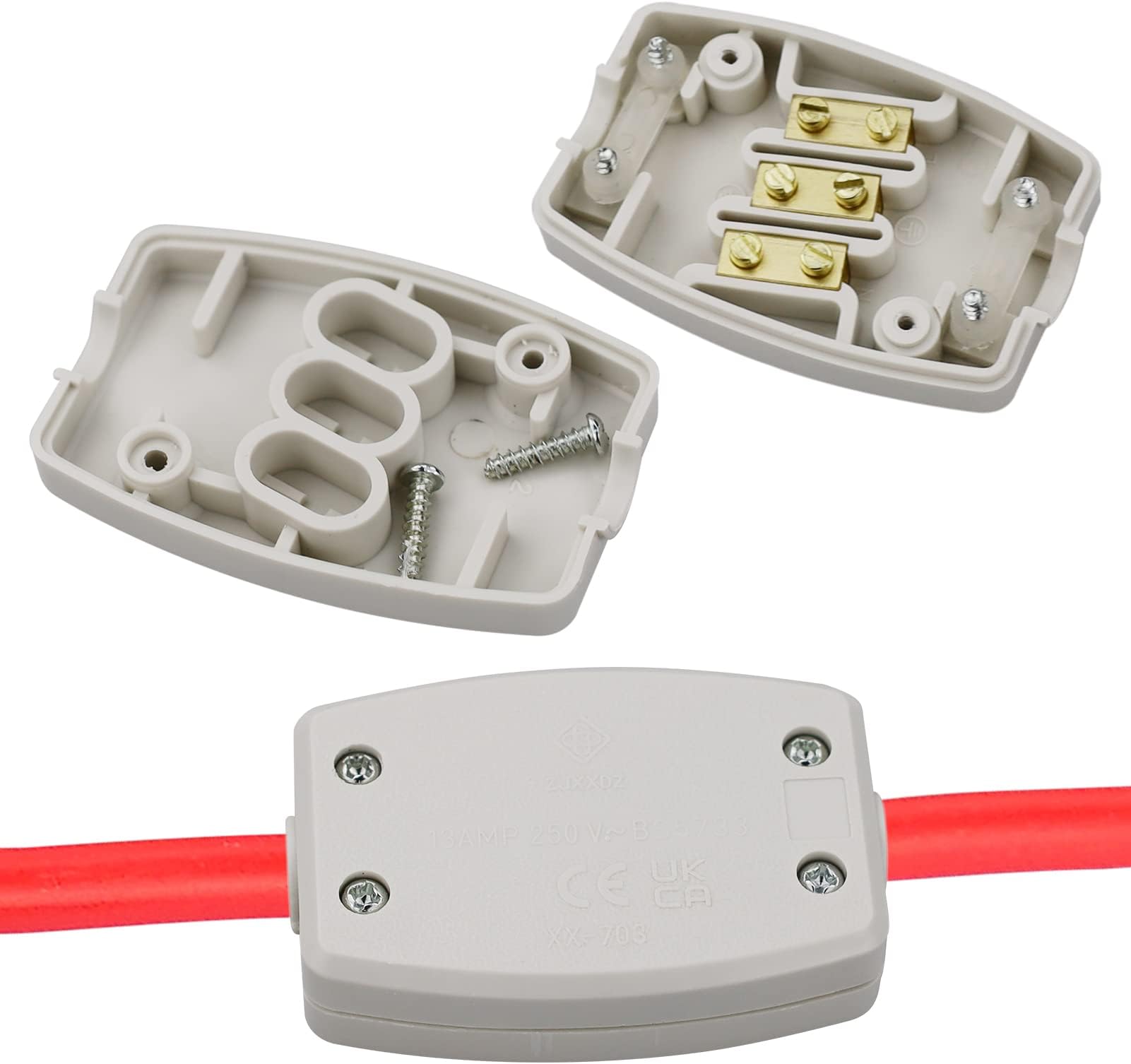 2 PCS 3 Terminal Electrical Junction Box Flex Connector Grey 250v 13Amp Cable Joiner Box Flex Erminal in-line Connector Connect for Outdoor Connector Electrical Power and Automotive Wiring