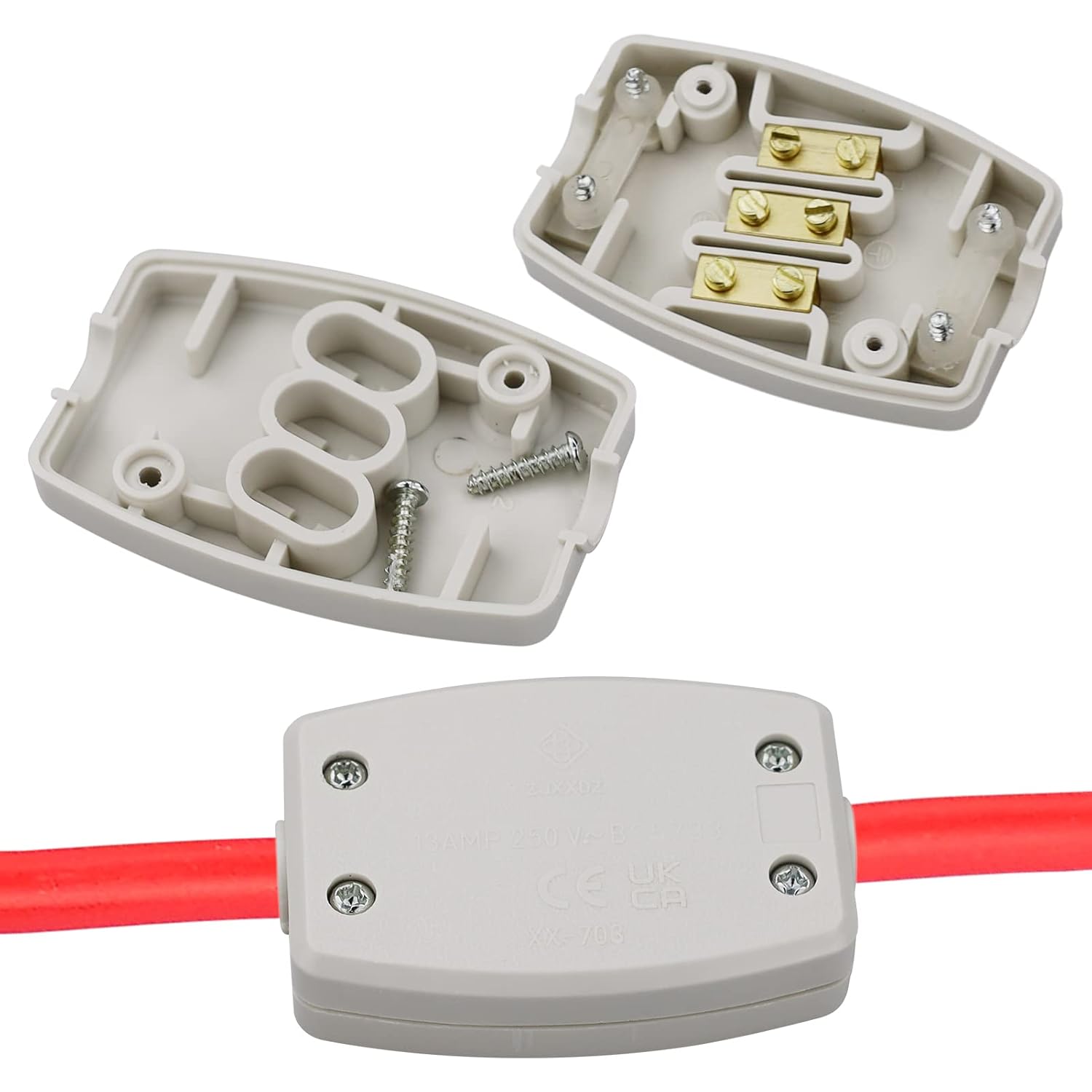 2 PCS 3 Terminal Electrical Junction Box Flex Connector Grey 250v 13Amp Cable Joiner Box Flex