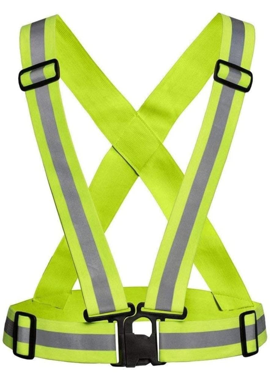 VYOMA High Visibility Protective Safety Reflective Vest Belt Jacket Cross Belt Stripes Adjustable Vest Safety Jacket (Pack of 1, Green) (Neon Green)
