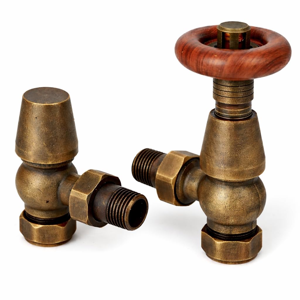 Excel Home Valvole termostatiche per radiatore, angolate in ottone anticato, Chelsea TRV, design tradizionale 1/2" x 15mm