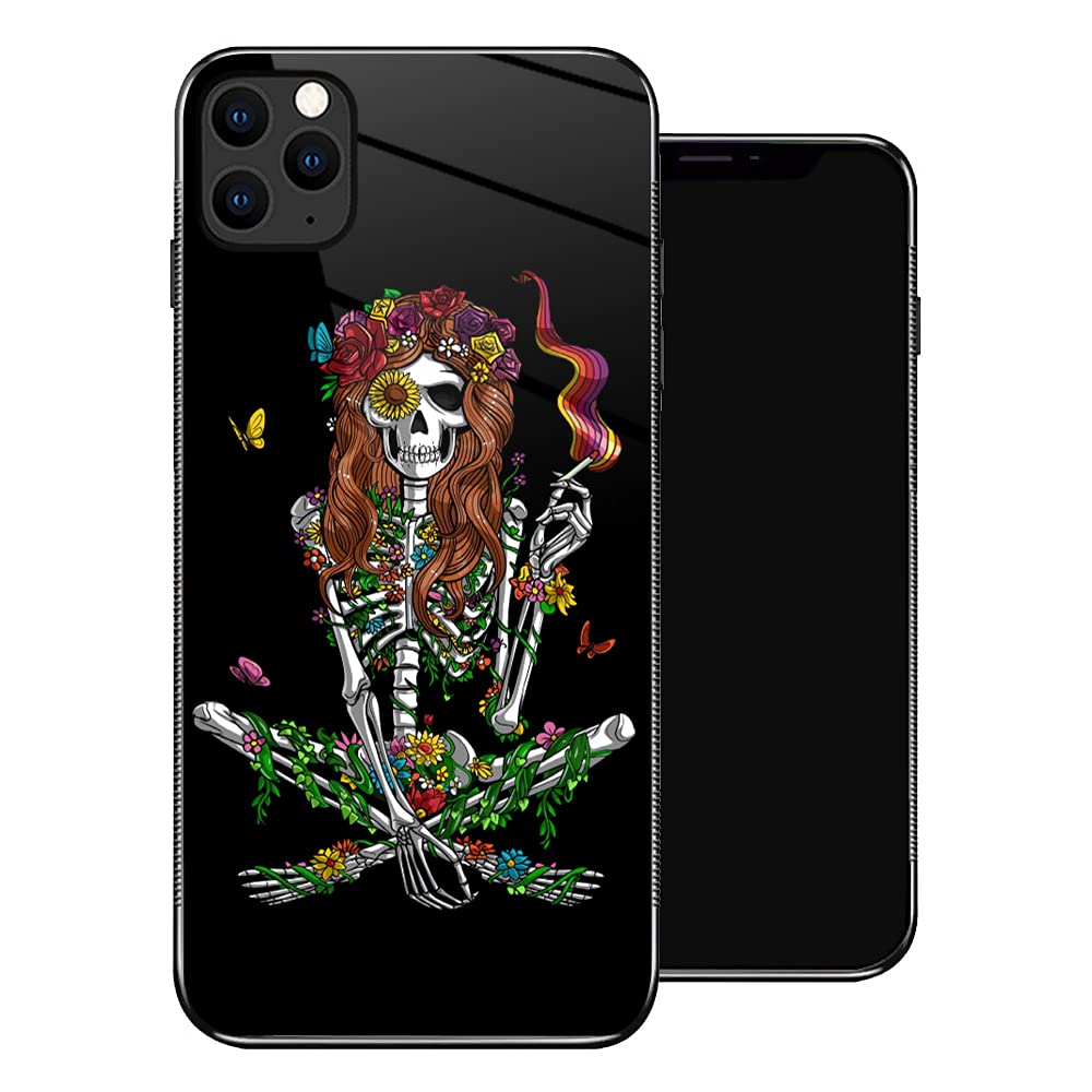 TnXee iPhone 11 Case,Floral Hippie Skeleton Pattern for iPhone 11 Cases,Women Girl 9H Tempered Glass Scratch Proof Cover with TPU Soft Edge Antiskid DesignCase for iPhone 11-6.1inch