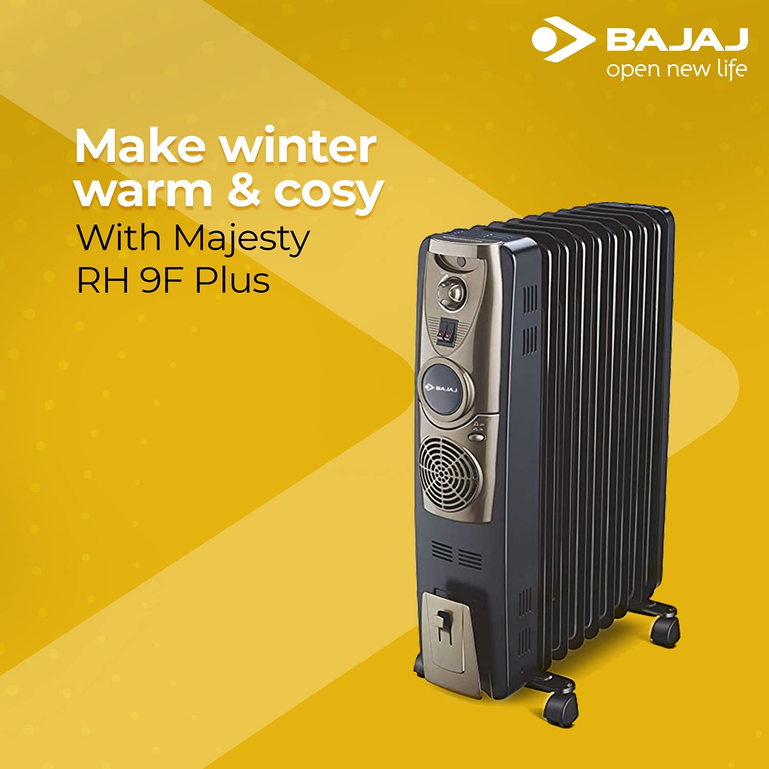 Buy Bajaj OFR Room Heater, 11 Fin 2500 Watts Oil Filled Room Heater with  400W PTC Ceramic Fan Heater, ISI Approved (Majesty 11F Plus Black/Golden)  Online at Low Prices in India -
