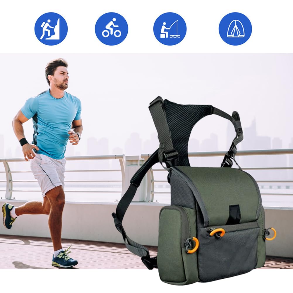Paquete de Cofre del arnés Binocular con Bolsillo y Cubierta de Lluvia para Caza (Verde)