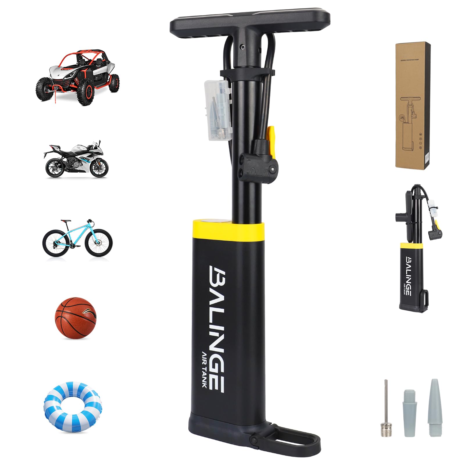 WEEROCK Bike Pump with Gauge, Bicycle Floor Pump High Pressure Bike Pumps with Presta & Schrader Valves for Road Bike Tyre, MTB and Sports Balls (Black)