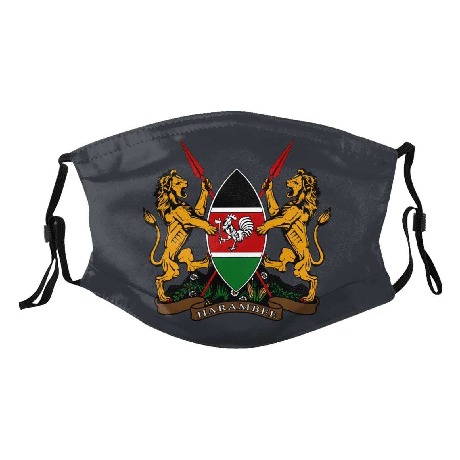 Coat of Arms of Kenya Mask Protect Respiratory System Breathe with Peace of Mind Black