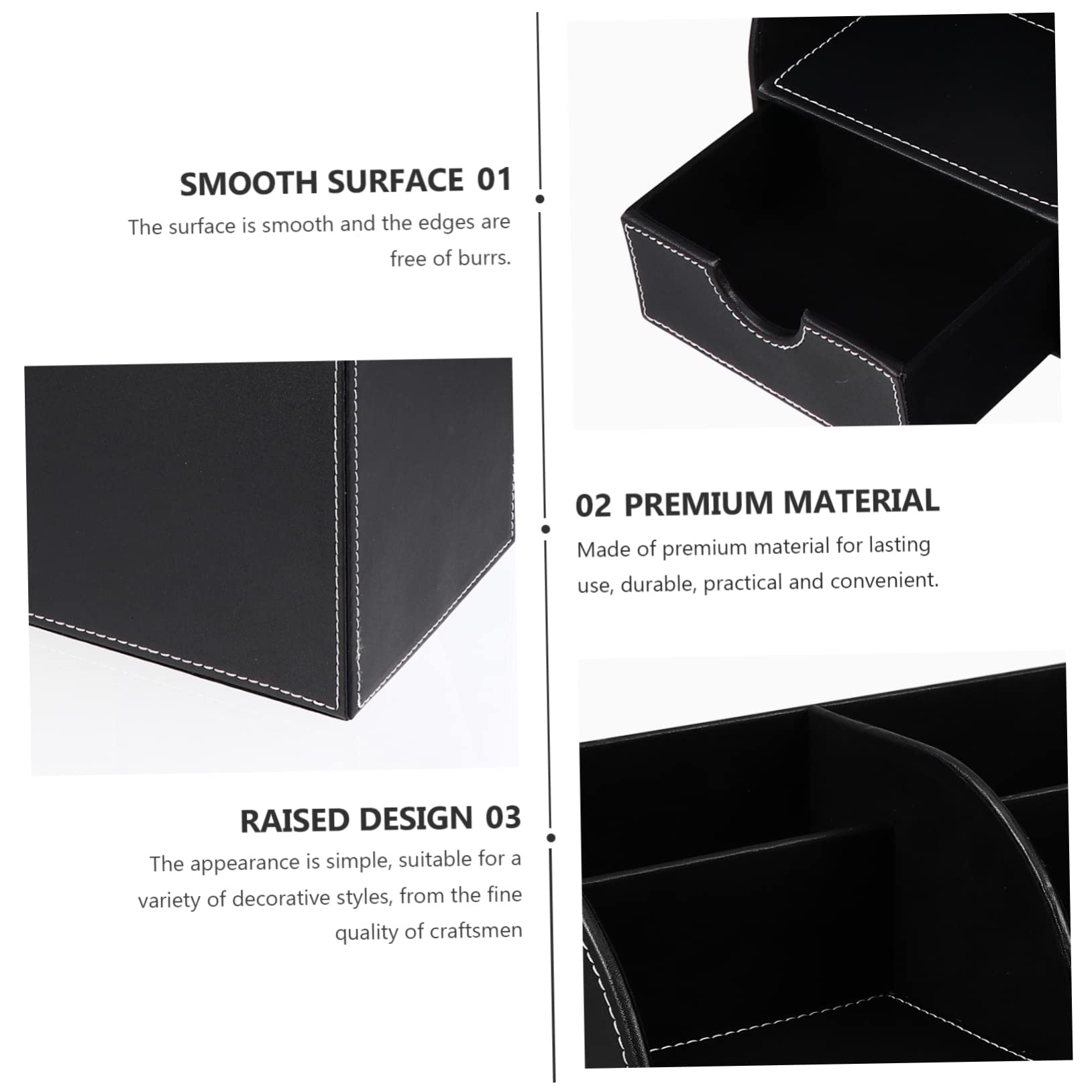 Portalápices de Cuero Pu Negro, Caja Cuadrada Multifuncional